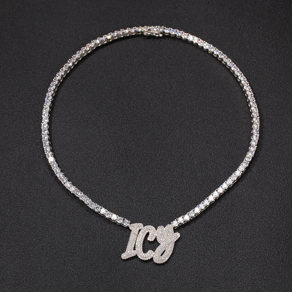 Icy Double Layer Letters Pendant Welding Tennis Chain