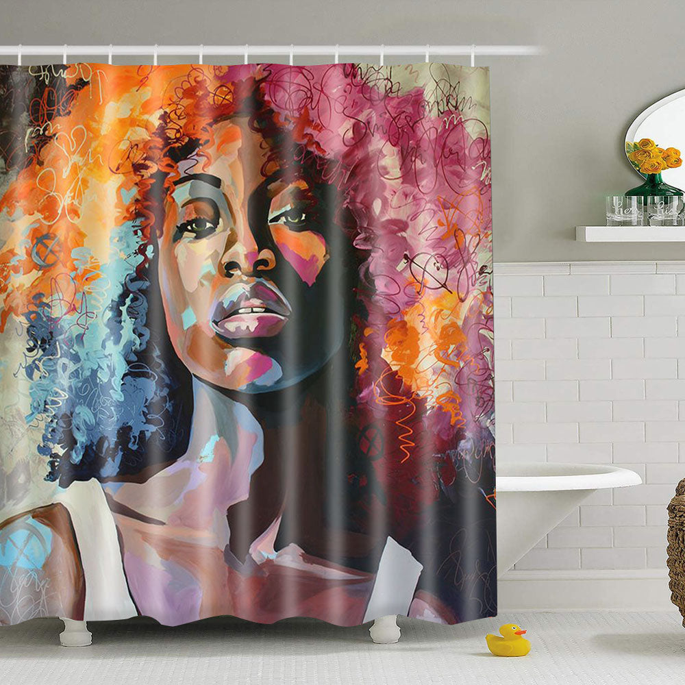 Black Woman w/ Gold Waterproof Shower Curtain