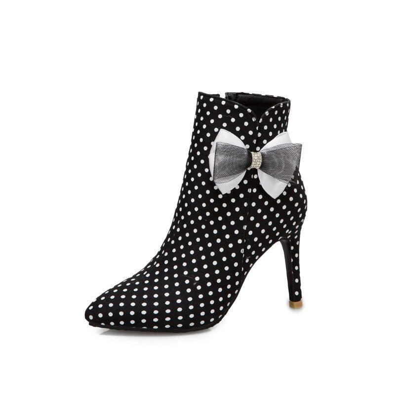 Lolita Bow Polka Dot Ankle Boots