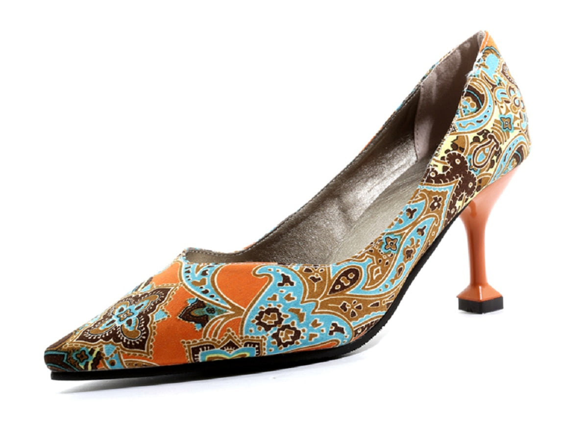 Paisley Print Pointed Toe Pumps