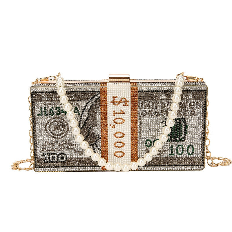 Stack of Cash Women Diamond Money Purse