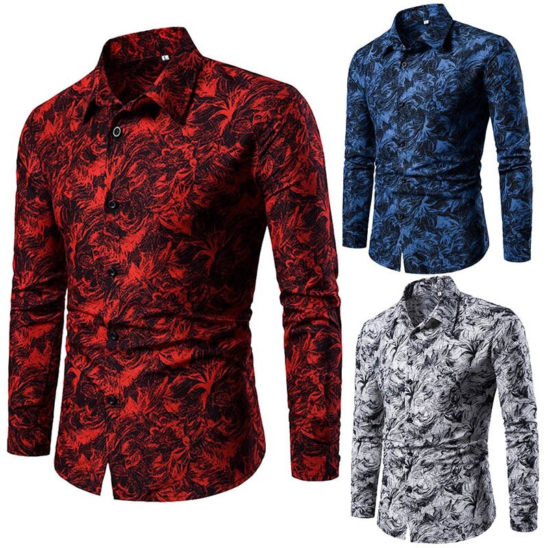 Men Printed Casual Long Sleeved Dress Shirt For Men