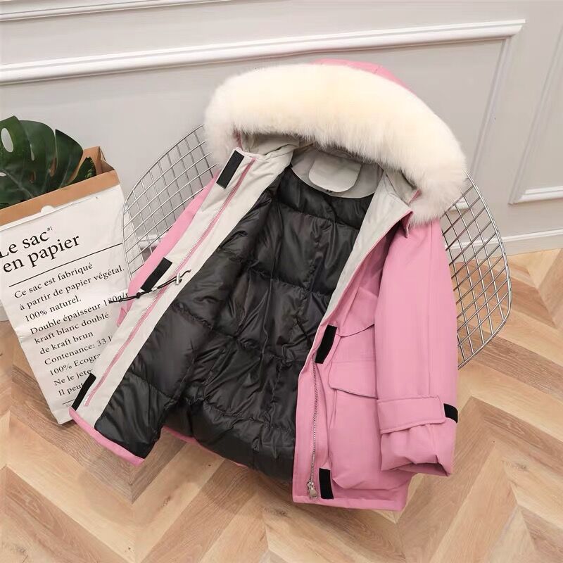 Ladies Fox Fur Hooded Down Coat 90% White Duck Down Jacket