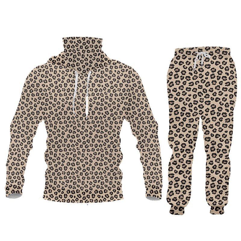 3D Leopard Hoodie Jogging Sports Suit Men's Big & Tall to 6XL