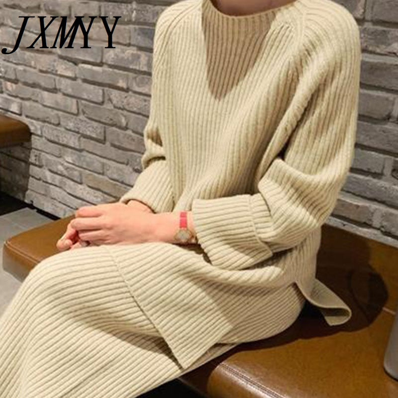 Knitted Pullover Sweater  + High Waist Loose Wide Leg Pants 2-Piece Set