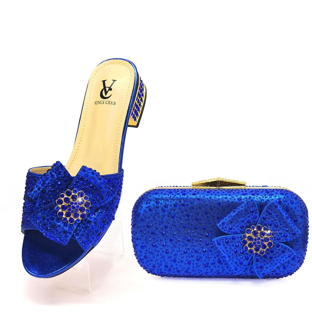 Italian Design Shiny Bow Rhinestone Party Shoe & Bag Sets