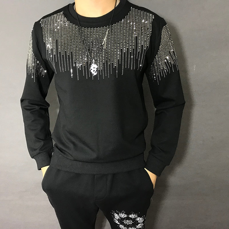 Men's Glitter Sparkling Tiger Head Long Sleeve Shirt