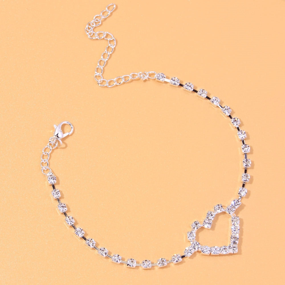 Heart Rhinestone Pendant Bracelet Leg Chain Anklet