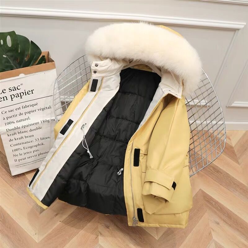 Ladies Fox Fur Hooded Down Coat 90% White Duck Down Jacket