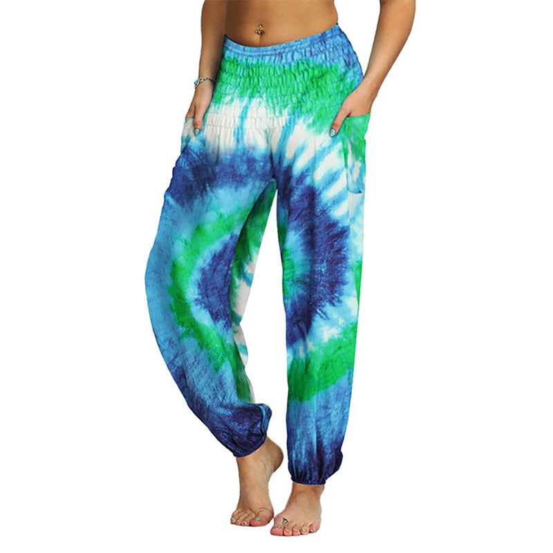 Tie-Dye Pocket Gradient Bohemian Ladies Pants Plus to 5X