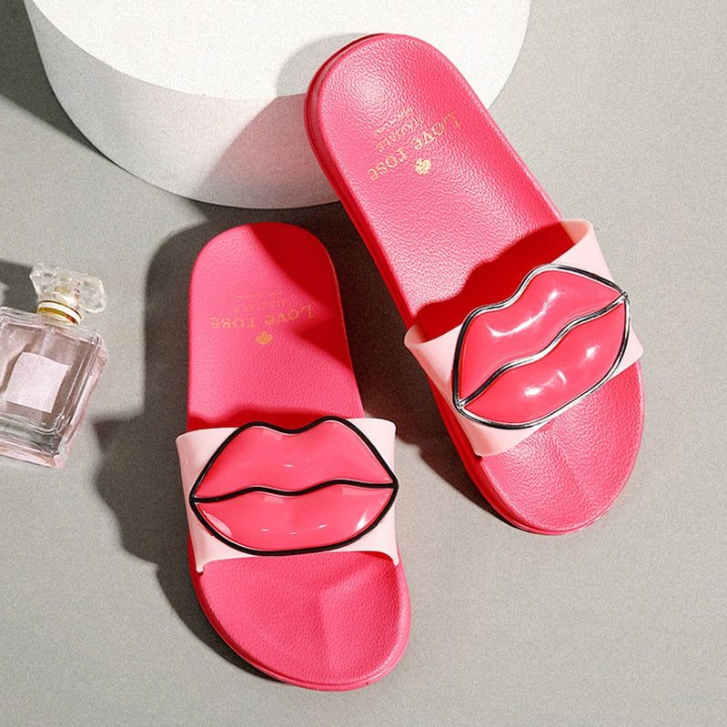 Lovely Lips Platform Slides Flip Flops