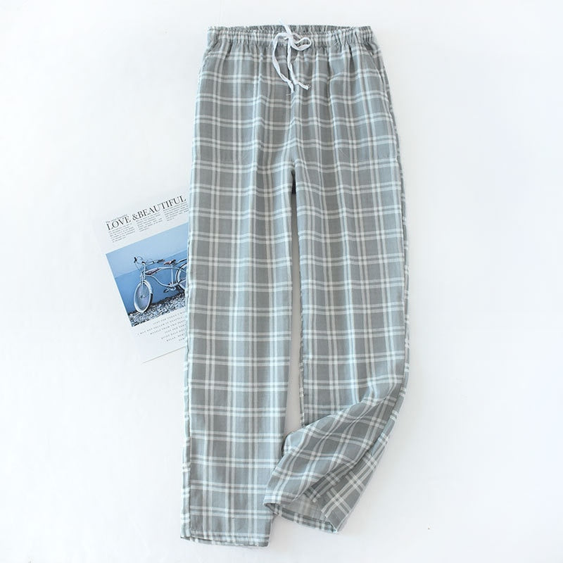 Men's & Women's Plaid Gauze Crepe Knitted Pajama Sleepwear Pants