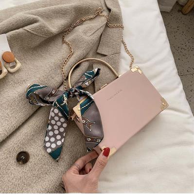 Metal Handle Box Design Women Party Clutch Bag Fashion Shoulder Chain Scarf Crossbody Pursd