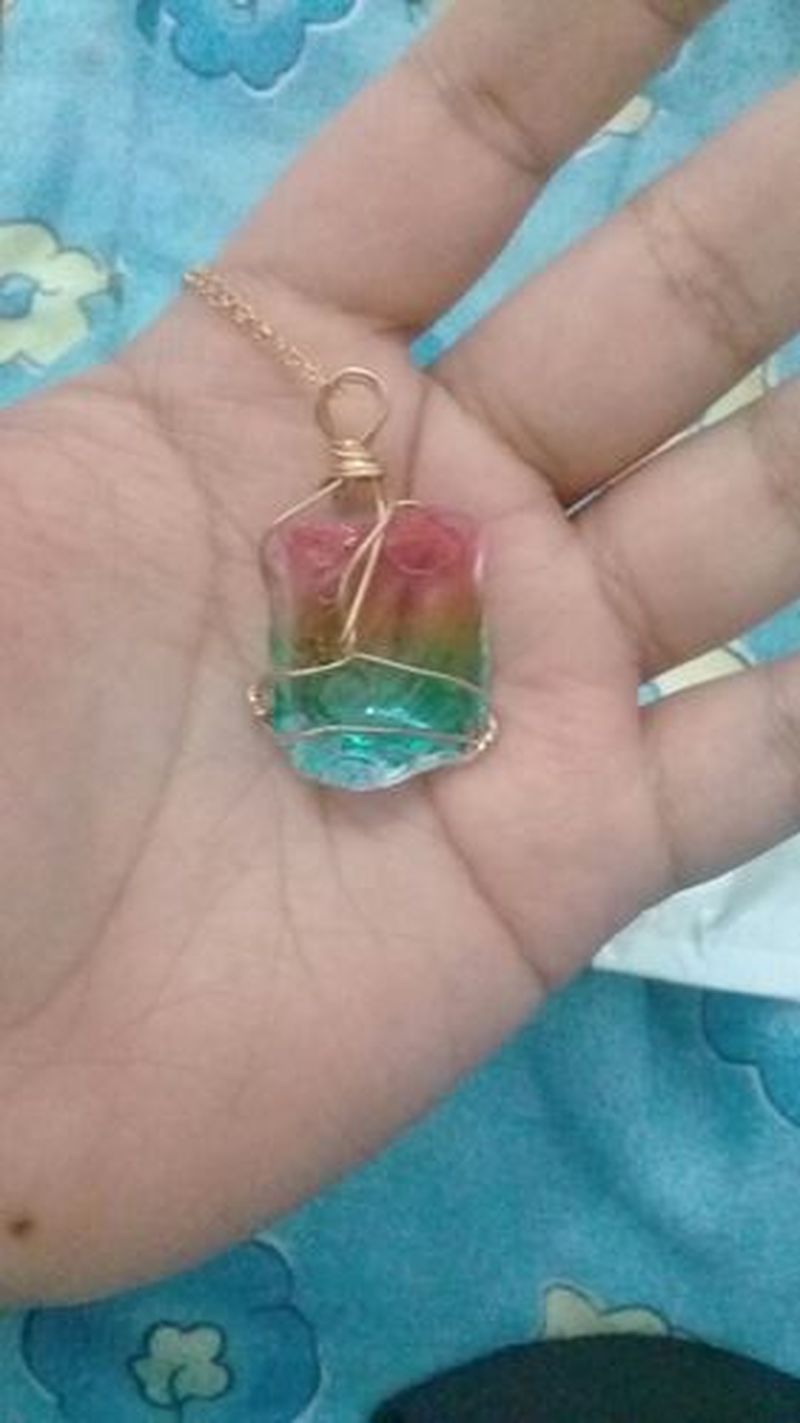 Rainbow Quartz Energy Pendant Natural Stone Copper Wire Winding Necklace