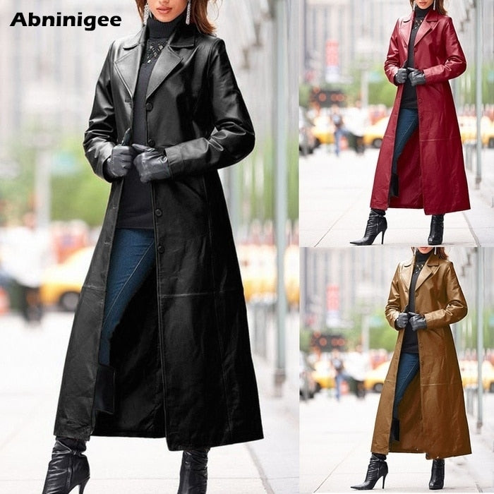 Steampunk PU Leather Gothic Lapel Biker Ladies Trenchcoat to 5X Plus