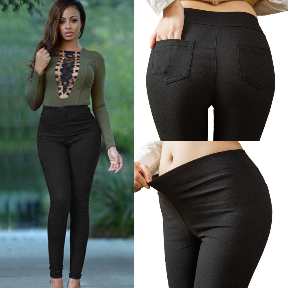 Long Ladies High Waist Pocketed Pencil Pants