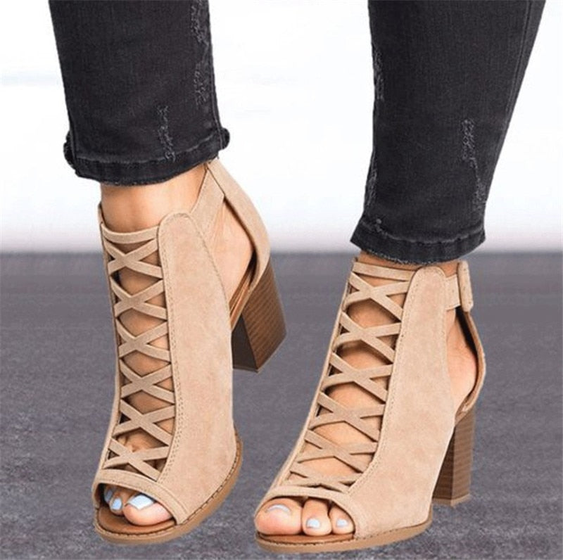 Criss Cross Chunky Heel Gladiator Sandals