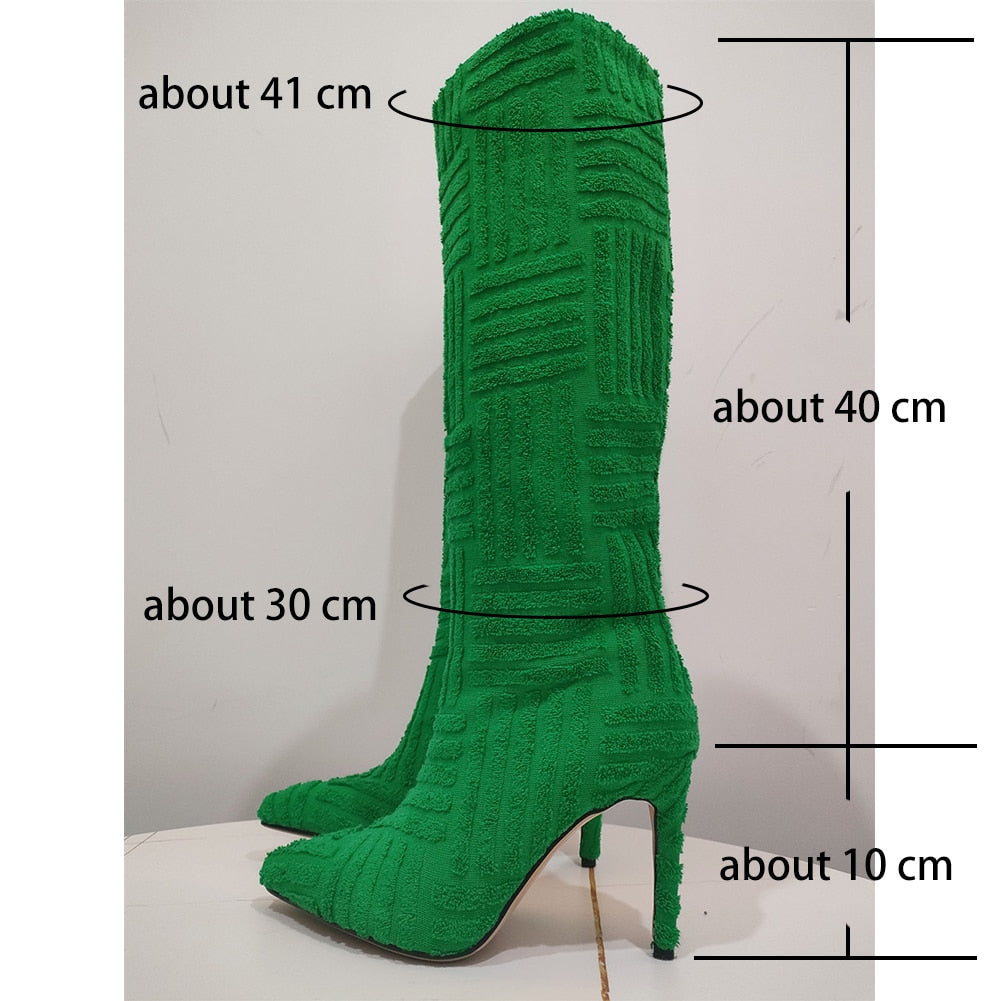 Microfiber Pointed Toe Zipper Knee High Boots