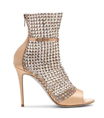 Gladiator Crystal Peep Toe Rhinestone Bling Mesh Ankle Boots