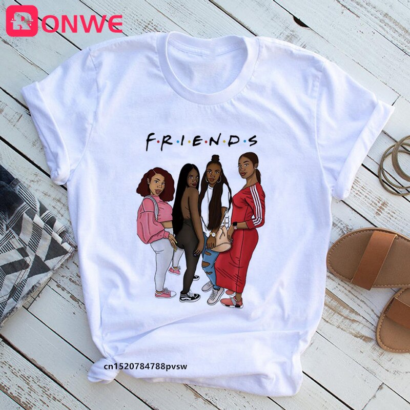 Women's African White T-Shirt Girl Black Queen Lip T-Shirt