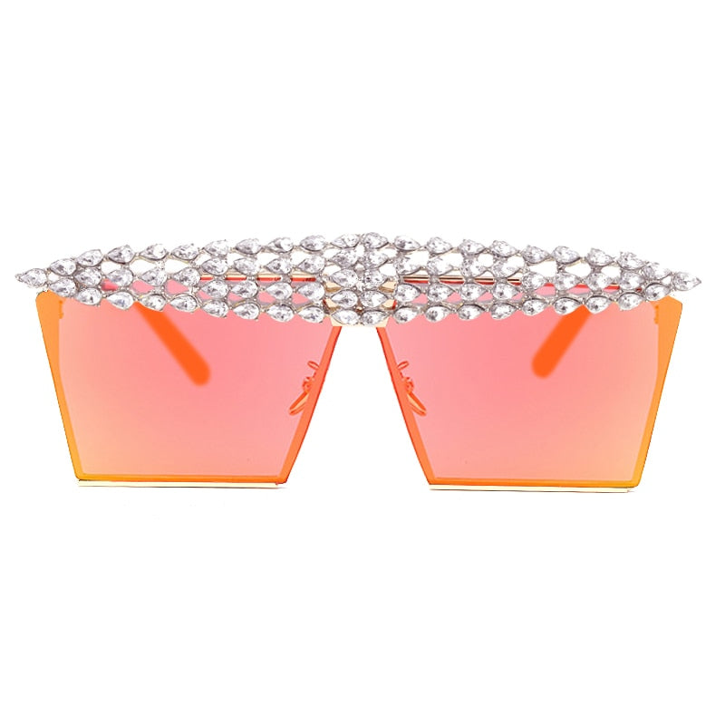 Mirror Reflective Square Diamond Net Flat Top Crystal Punk Sunglasses