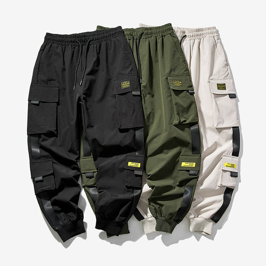 Men's Hip Hop Harem Cargo Multi-Pocket Ribbons Sweatpants to 5XL Big & Tall