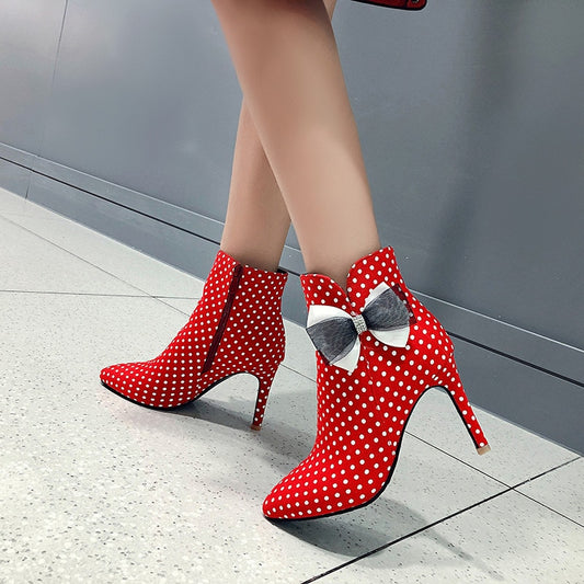 Lolita Bow Polka Dot Ankle Boots