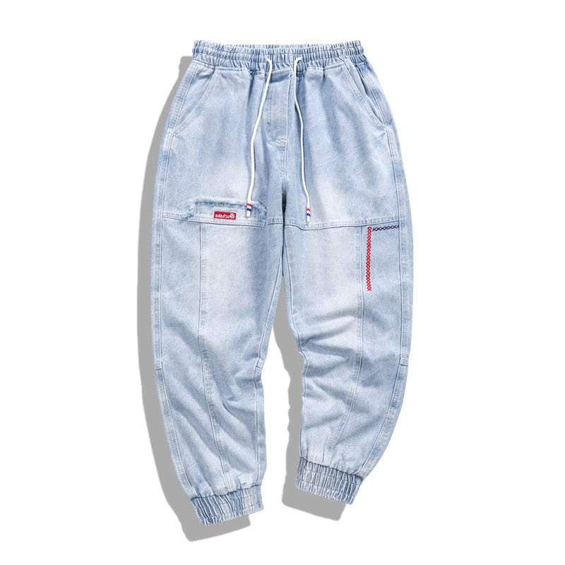 Men's Stonewashed Distressed Hip-Hop Harem Ankle Length Jeans