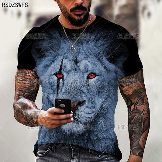 Lion Design O-Neck Short Sleeve Oversized T-Shirt