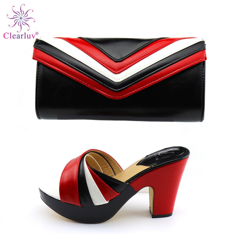 Striped Italian Designer Shoes and Bags Matching Set