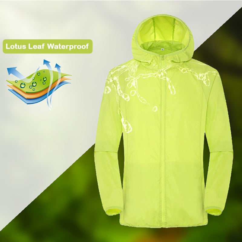 Unisex Hooded Ribbed Waterproof Rain Jackets w/ Pockets