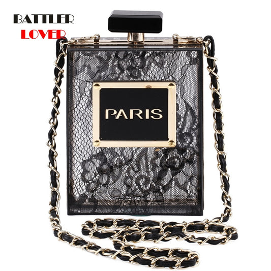 Women's Acrylic Paris Perfume Shaped Clutch Purse