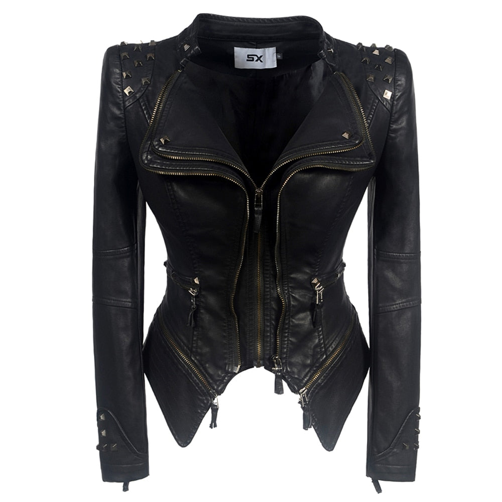 Snake Print Motorcycle Faux PU Leather Ladies Jacket