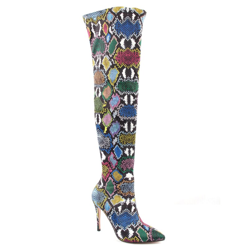 Multicolored Snake Print Over-The-Knee Boots Sexy Thin High Stretch Ladies Boots