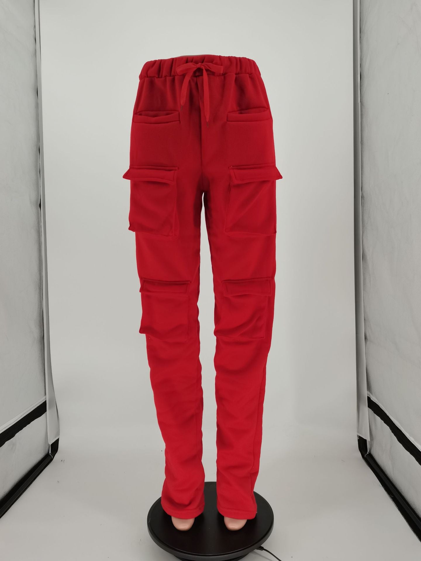 Cargo Solid Pleated Drawstring Flare Sweatpants