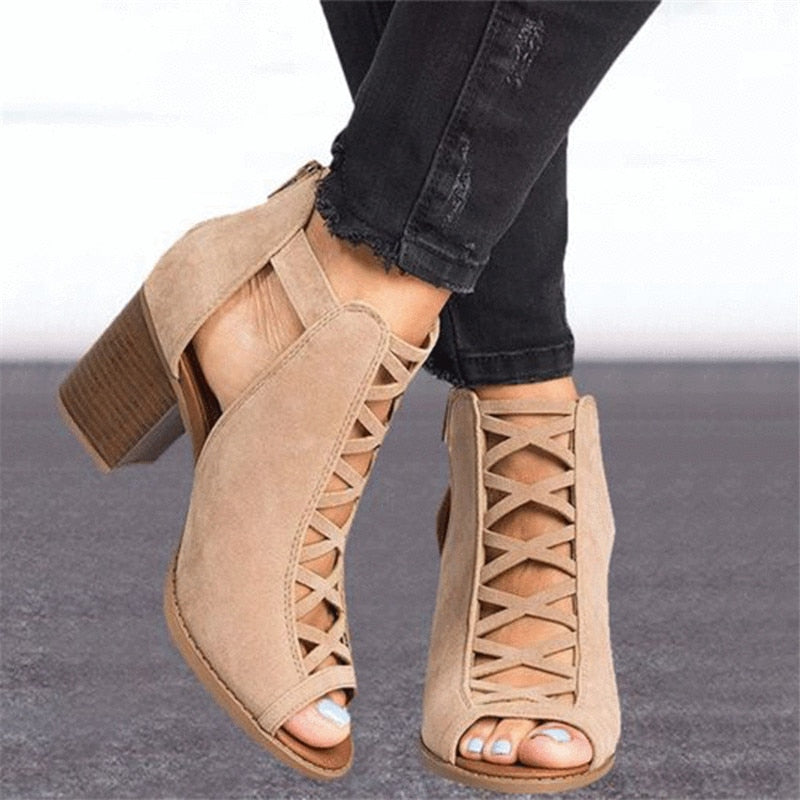 Criss Cross Chunky Heel Gladiator Sandals