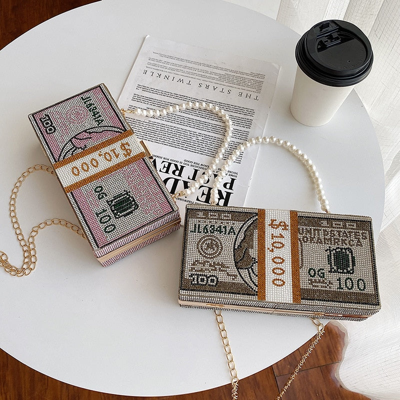 Stack of Cash Women Diamond Money Purse