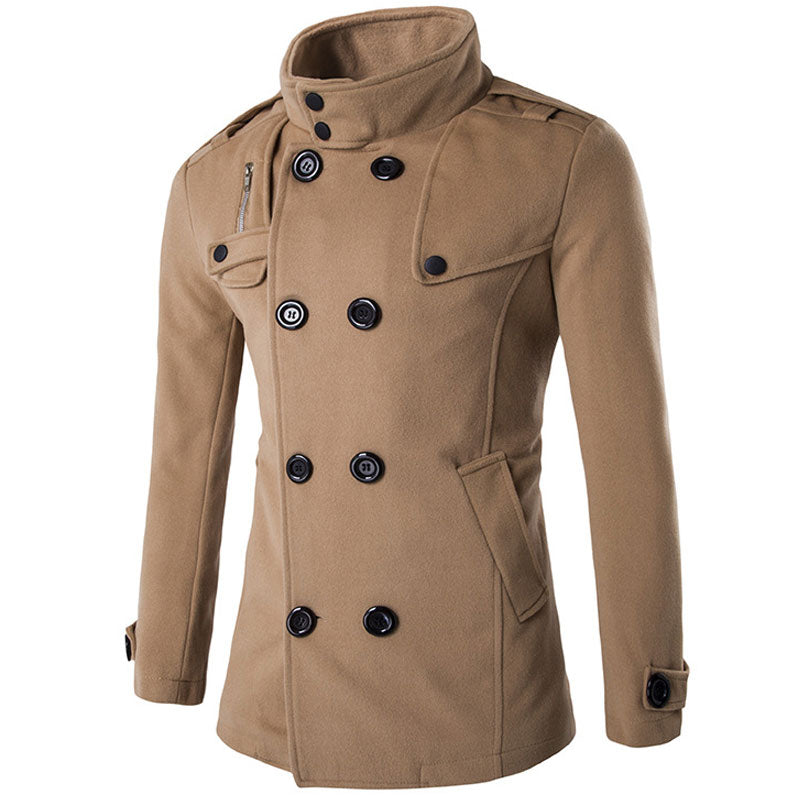 Men's British Style Double Breasted Trench Pea Coat