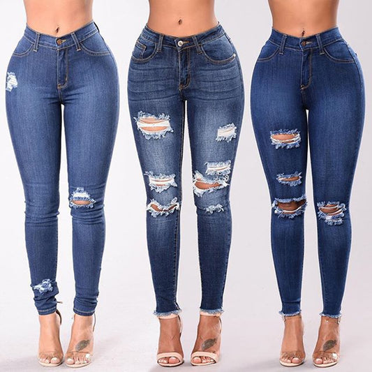 Stretch Skinny Ripped Denim Ladies Jeans