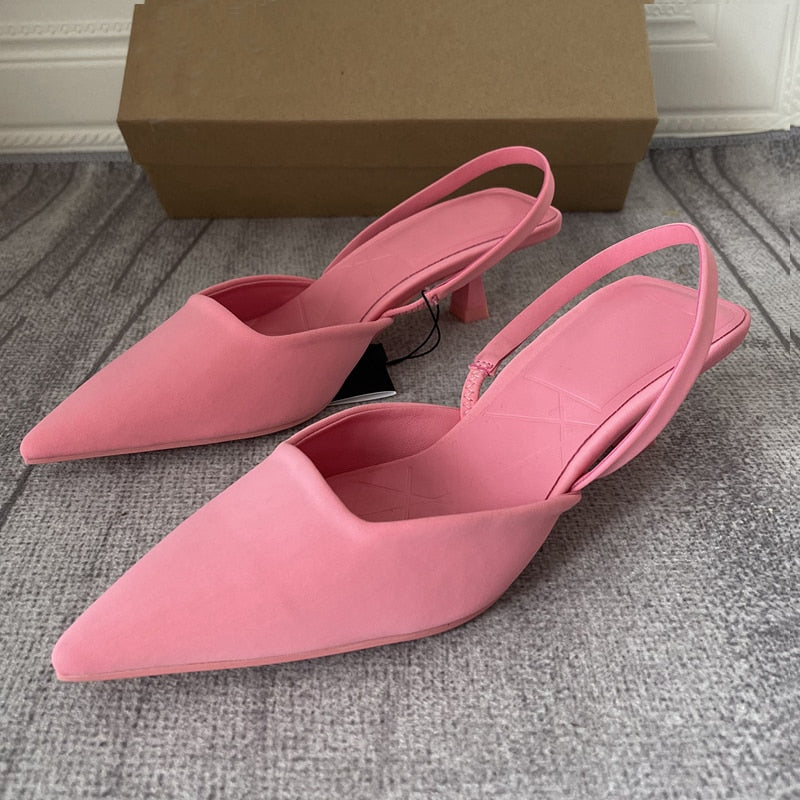 Pointed Toe Shallow Low Heel Slingback Mules