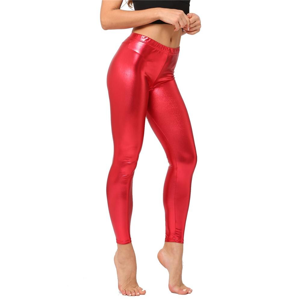 Metallic Skinny Faux Patent Leather Pencil High Waist Shiny Leggings