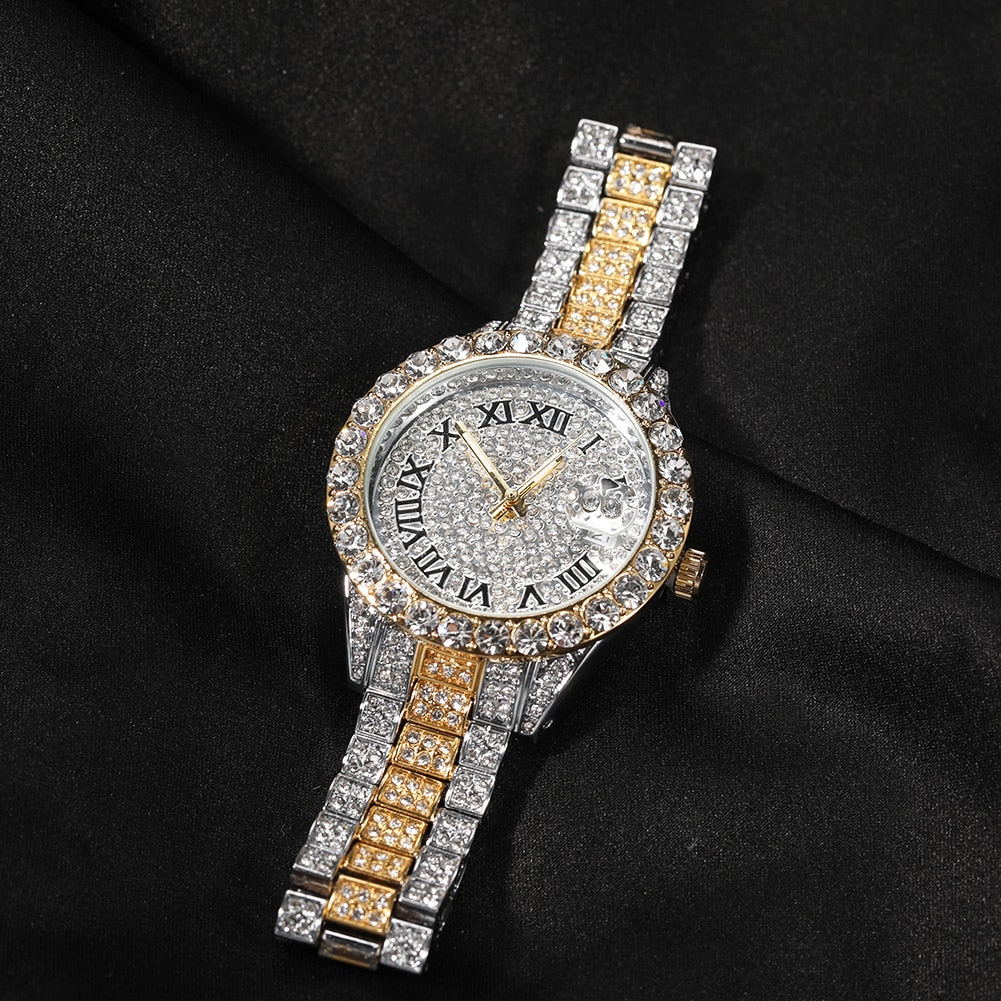 Rhinestone Colored Iced Out Stainless Steel Quartz Ladies' Watch