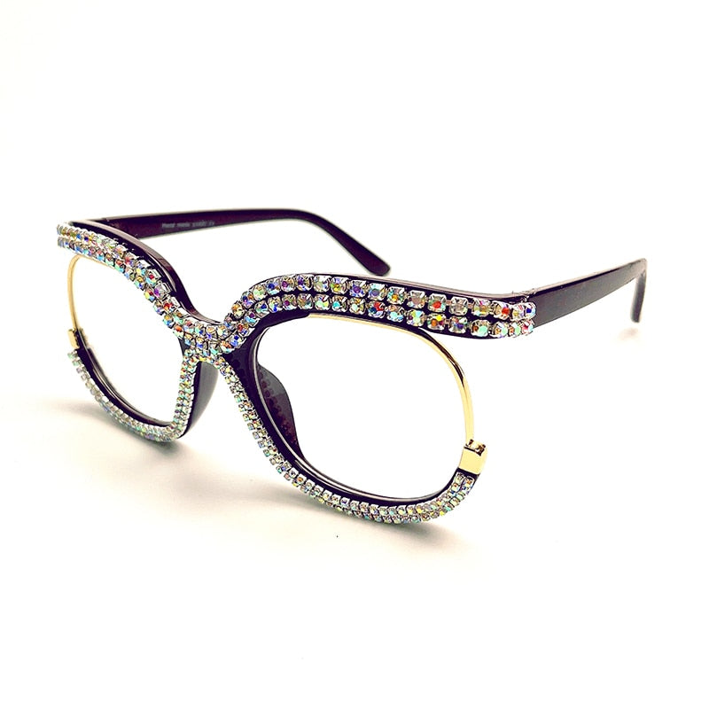 Crystal Diamond Rhinestone Cat-Eye Optical Anti-Blue Light Eyeglasses