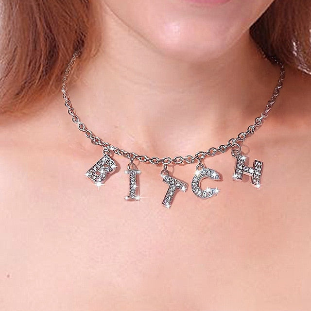 Letter Crystal Necklace Choker