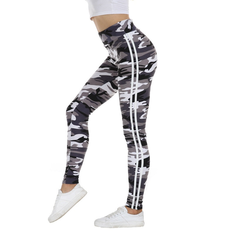 Camouflage Side Striped High Waist Skinny Stretch Workout Leggings