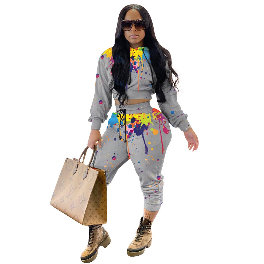 Splash Ink Print Ladies Hoodie Sweatsuits