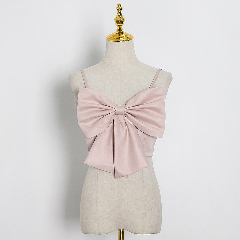 Patchwork Bowknot Vest Square Collar Sleeveless Cami Top