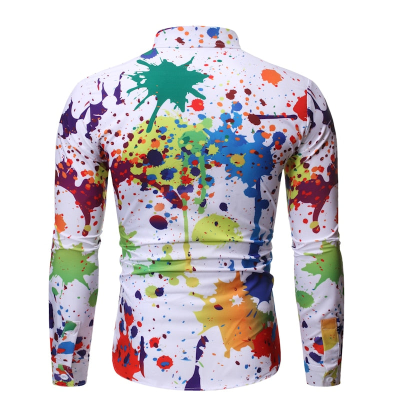 Men's Ink Splash Paint Color Long Sleeve Dress Shirt