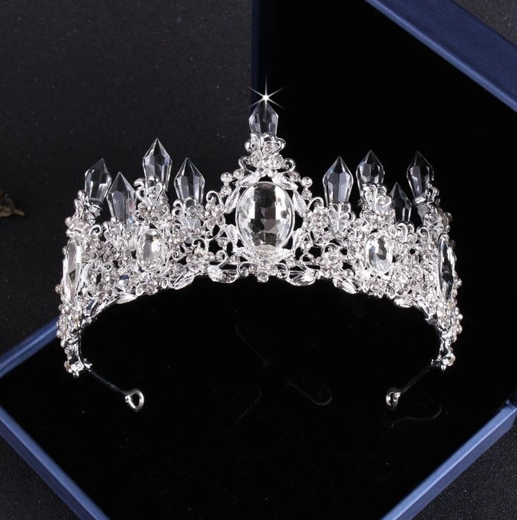 Rhinestone Bridal Plated Crystal Crown Tiara, Necklace & Earrings 3-Piece Set