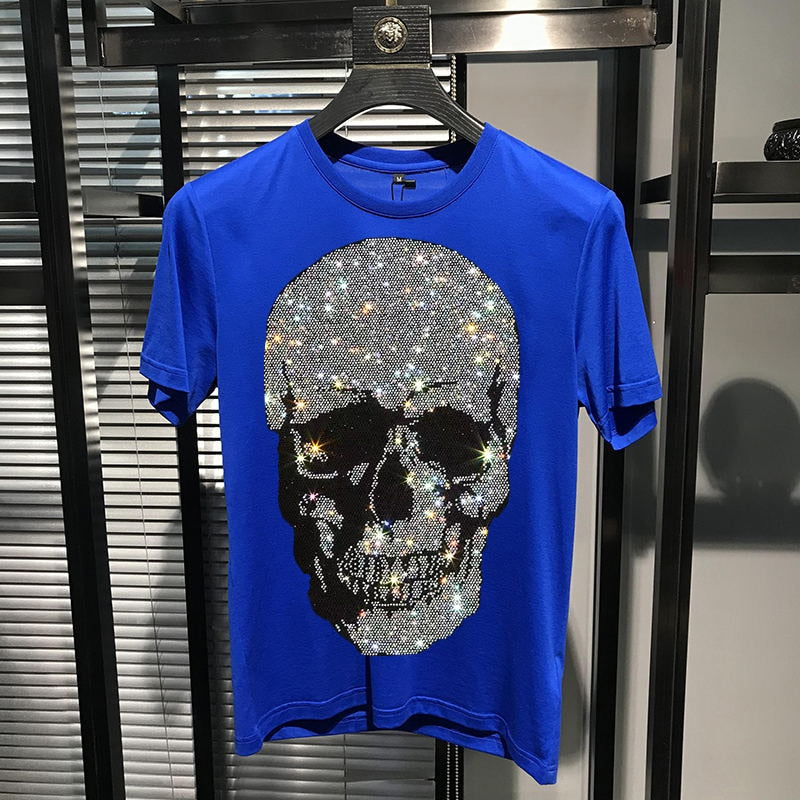 Men's Silver Rhinestone Skull Head Oversized T-Shirt